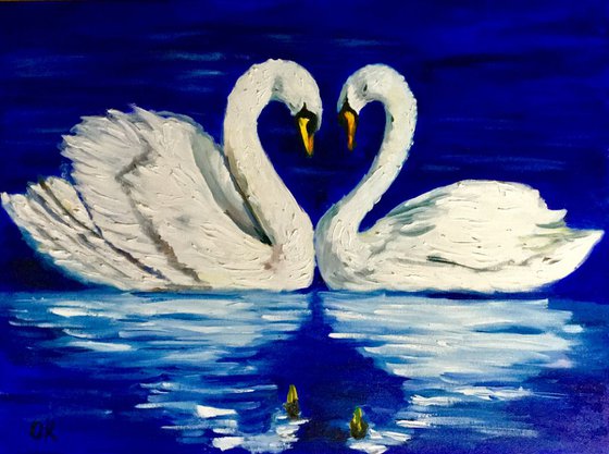Swans. Together forever . Happy swans . Wedding present.  Gift idea.
