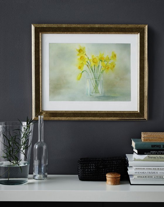 Yellow Daffodils in Glass Vase