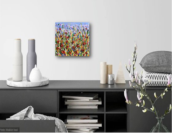 Poppy Meadow II - Original Wildflower Abstract Painting, Impasto Art