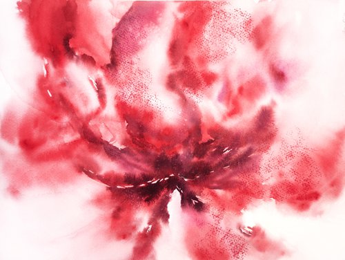 Red flower, bright floral watercolor painting by Olga Grigo