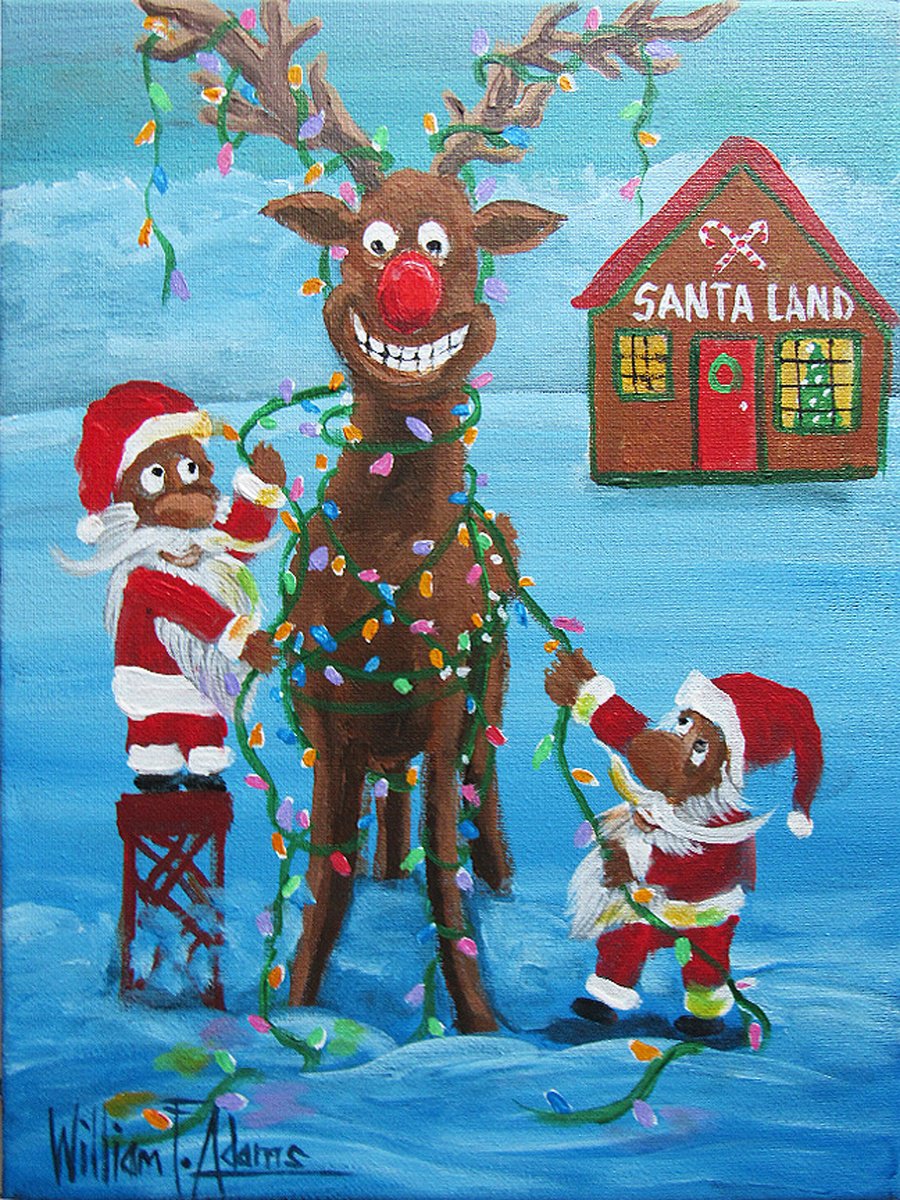 Illustrative Portrait Acrylic Painting By William F. Adams, 9 X 12", Rudolph The Red Nosed Reindeer, Original Artwork
