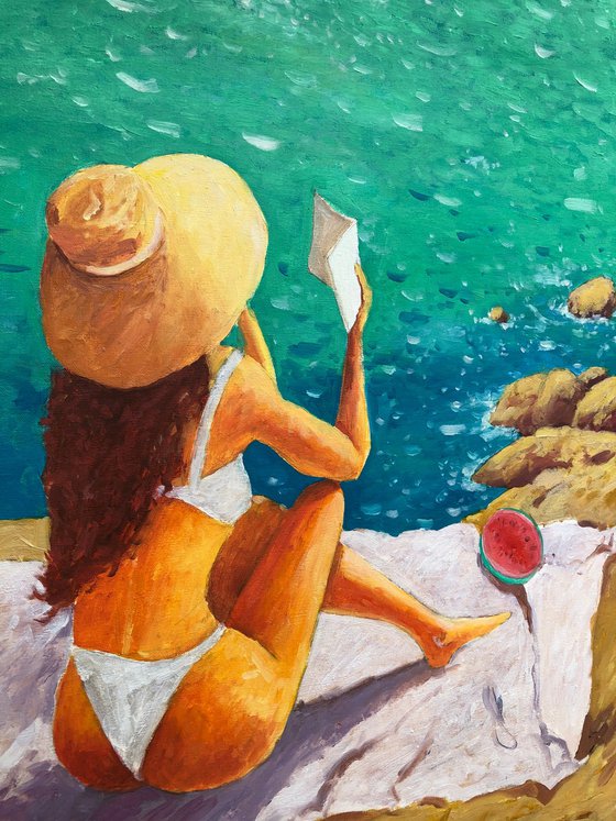 Lonely girl with interesting book