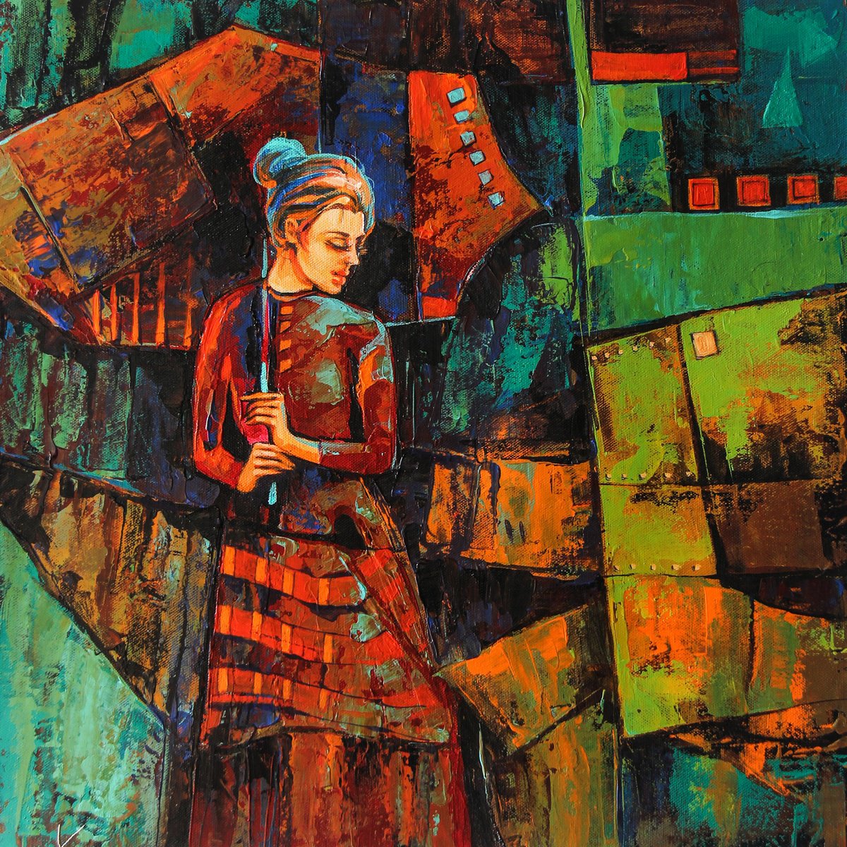 Abstract Acrylic Painting By Artist Gurdish Pannu, 18 X 18, Just A Gaze, Original Artwork