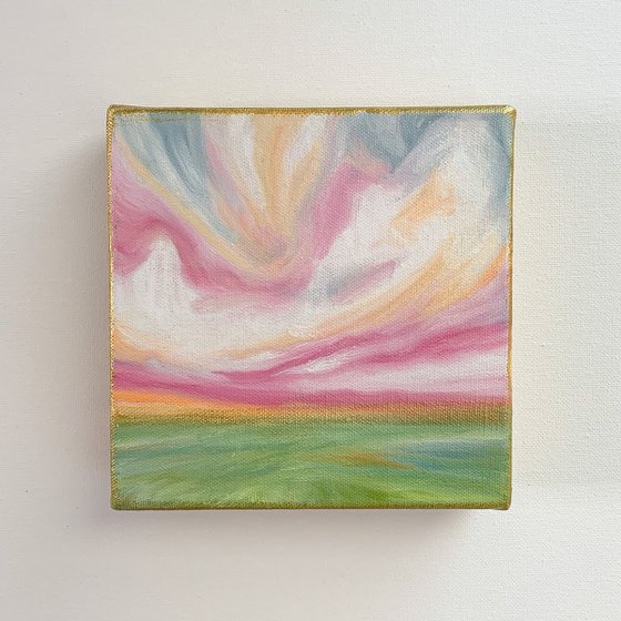 Pink Sky - Mini Landscape Painting in Oil