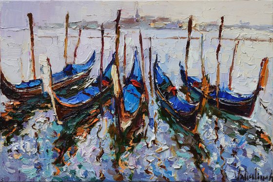 Venice gondolas Original oil painting