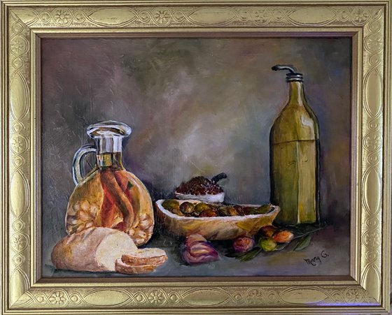 Hearty Delicious Olives Original Oil Painting 11x14 Gold Frame