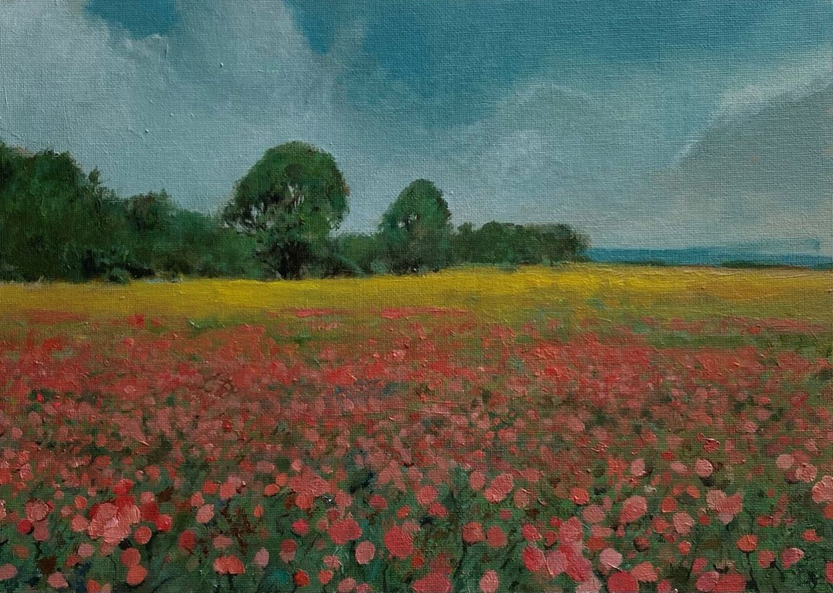 Impressionistic Landscape Oil Painting By Bohdan Vykhrenko, 14 X 10, Poppies, Original Artwork