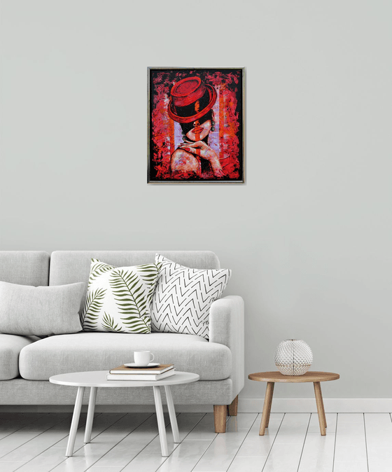 In The Shade - Original Modern Painting Art on Canvas with Floating Frame Ready To Hang