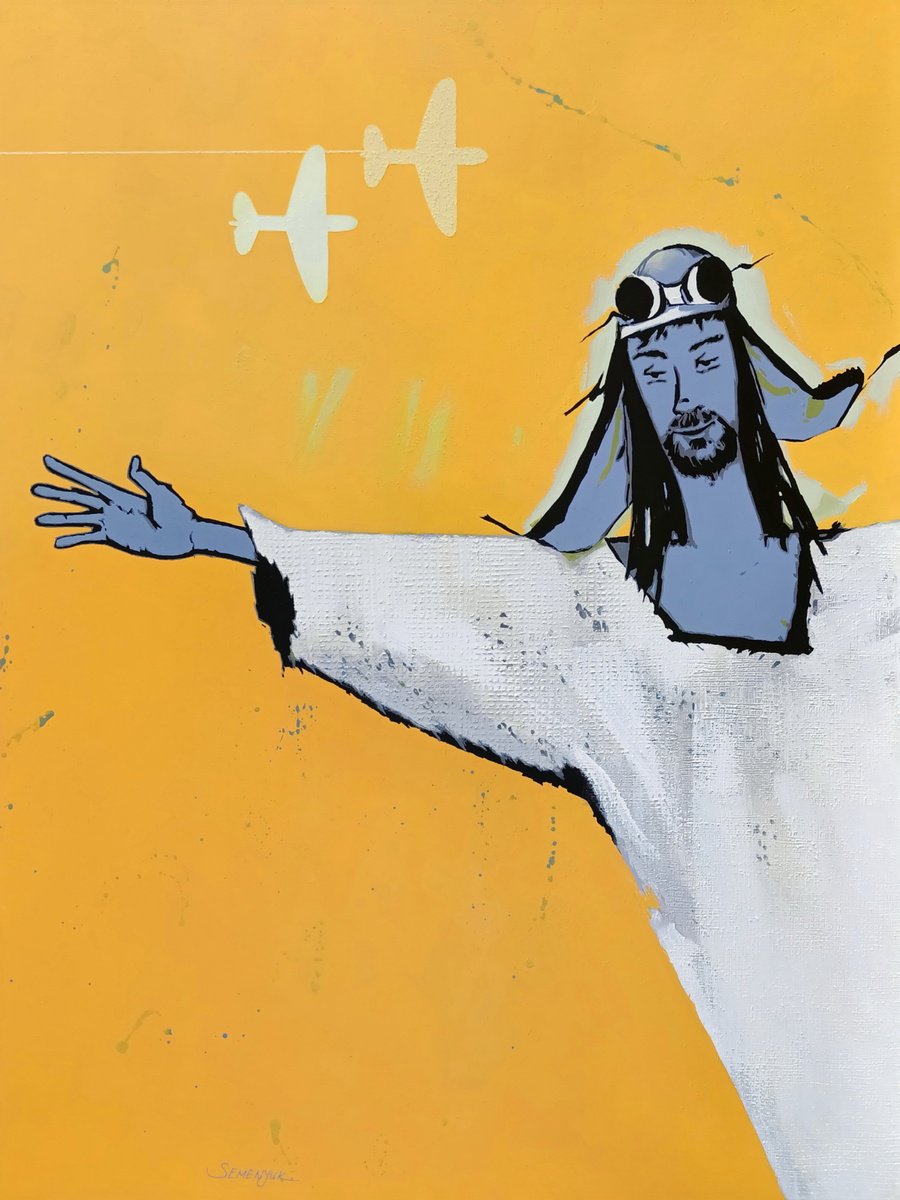 Impressionistic Portrait Acrylic Painting By Evgen Semenyuk, 35 X 47, Up In The Sky, Original Artwork