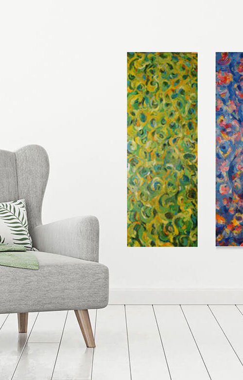 Abstract Triptych  Painting - Imagination Game Abstract Panel - Large Size - Acrylic Painting - Interior Art by Karakhan