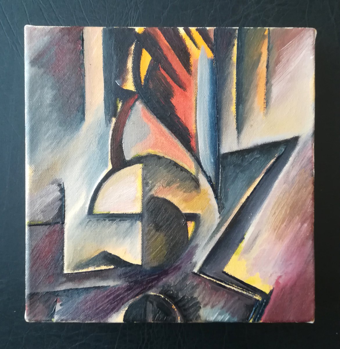 Geometric Abstract Oil Painting By Aleksandar Basic, 8 X 8, Elements 8, Original Artwork