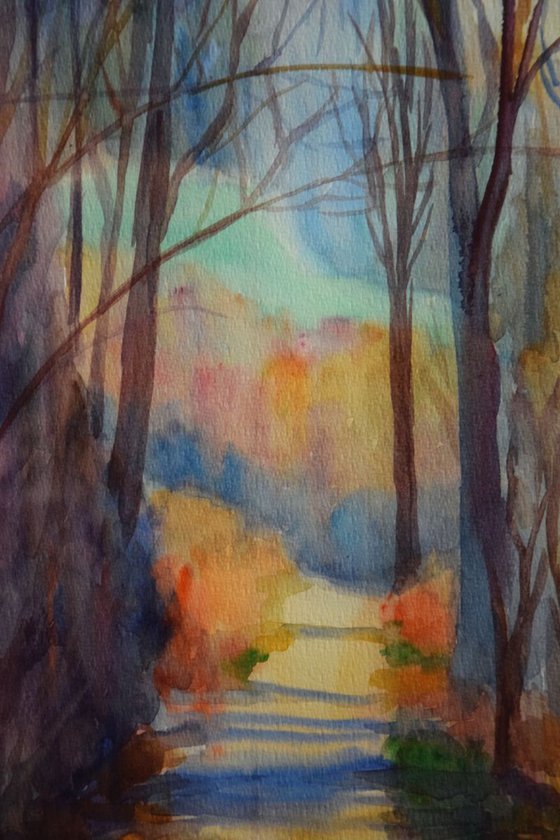 Watercolor painting Spring in the forest in Bratislava Slovakia