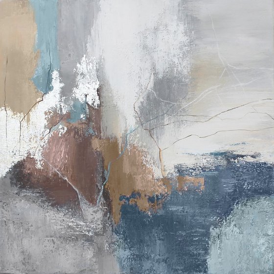 "Blue Wave" Abstract blue gray silver art