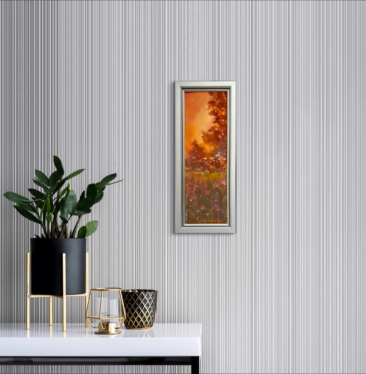 Impressionistic Landscape Pastel Drawing By Kateryna Guseva, 7 X 17", Sunset, Original Artwork