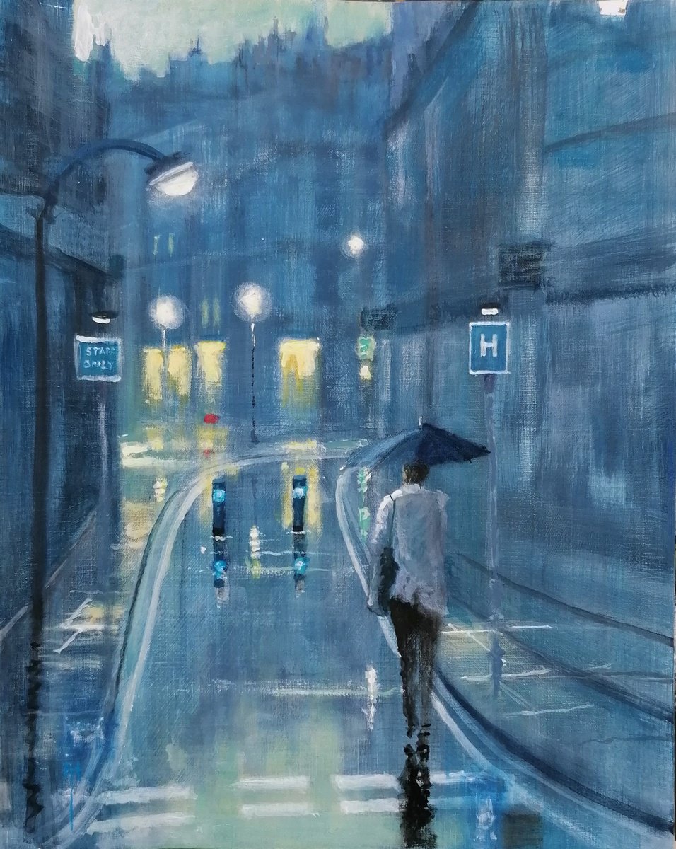 Impressionistic Cityscapes Acrylic Painting By Alan Harris, 14 X 18, London, Angel Of The Night, Original Artwork