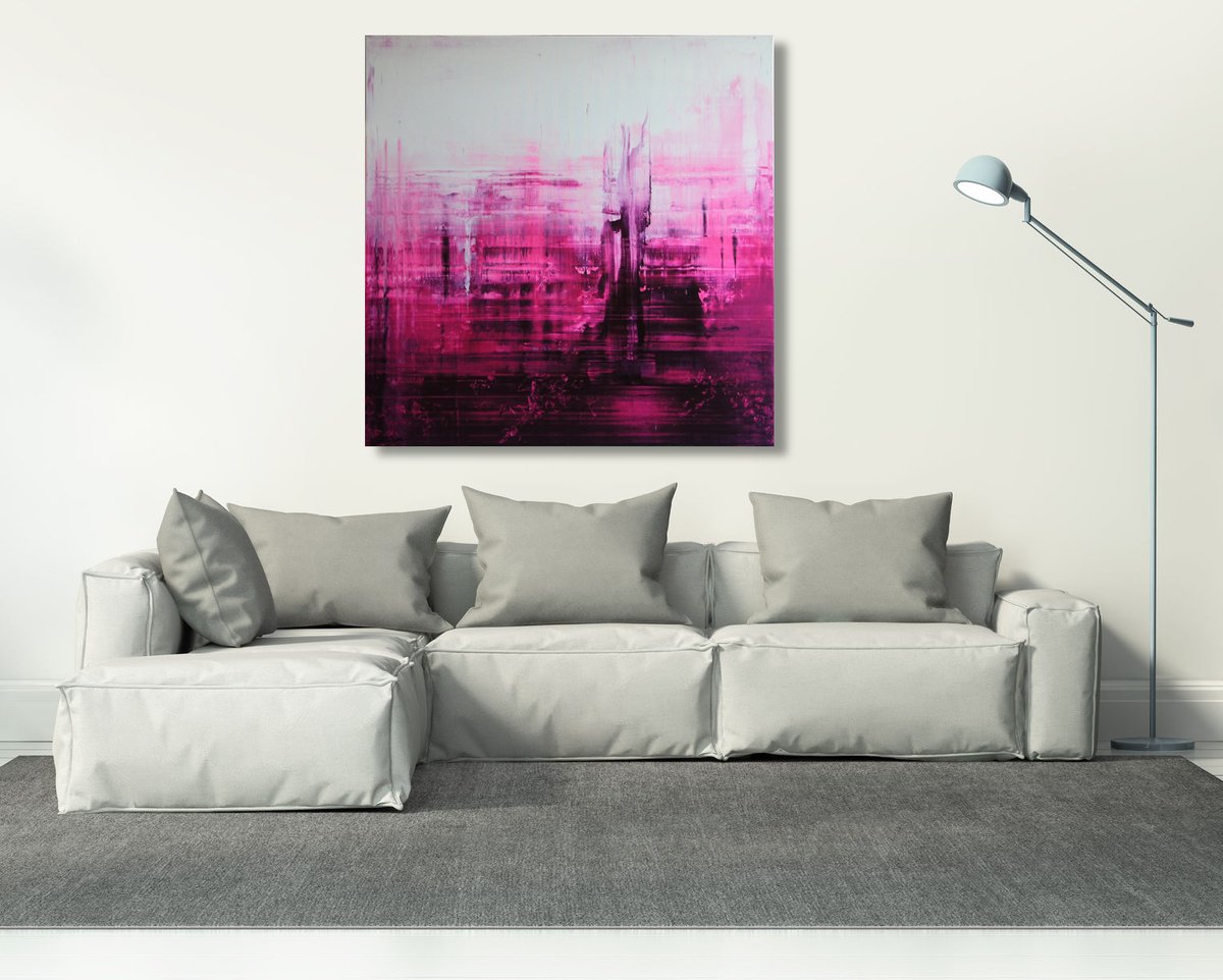 Abstract Acrylic Painting By Ansgar Dressler, 39 X 39, She Likes To Dream In Pink Iii, Original Artwork
