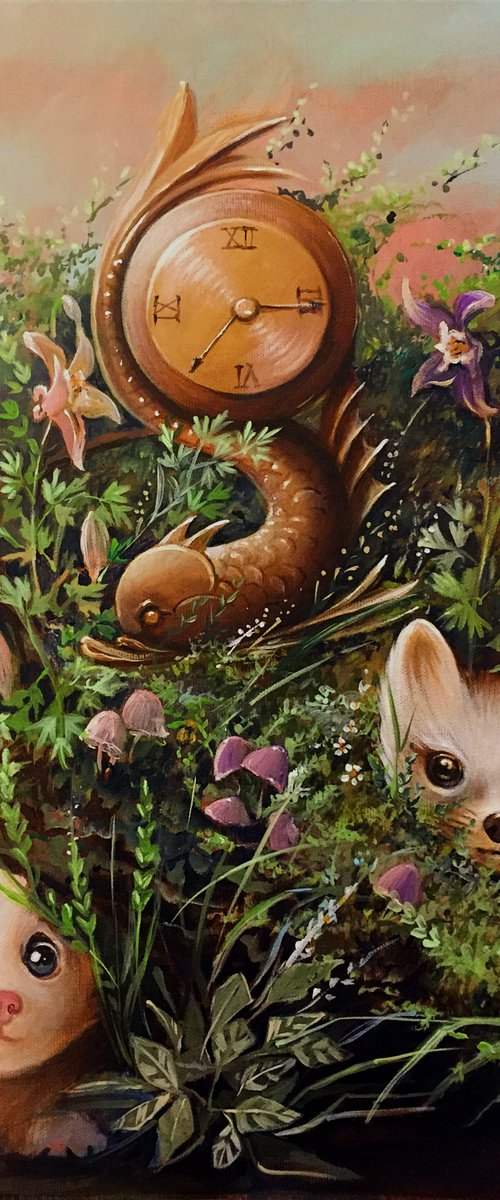 The golden fish , the shy and the rascal- original acrylic on canvas 55x 46 cm / 18 x 21,6 inches by Valentina Toma' aka Zoe Chigi