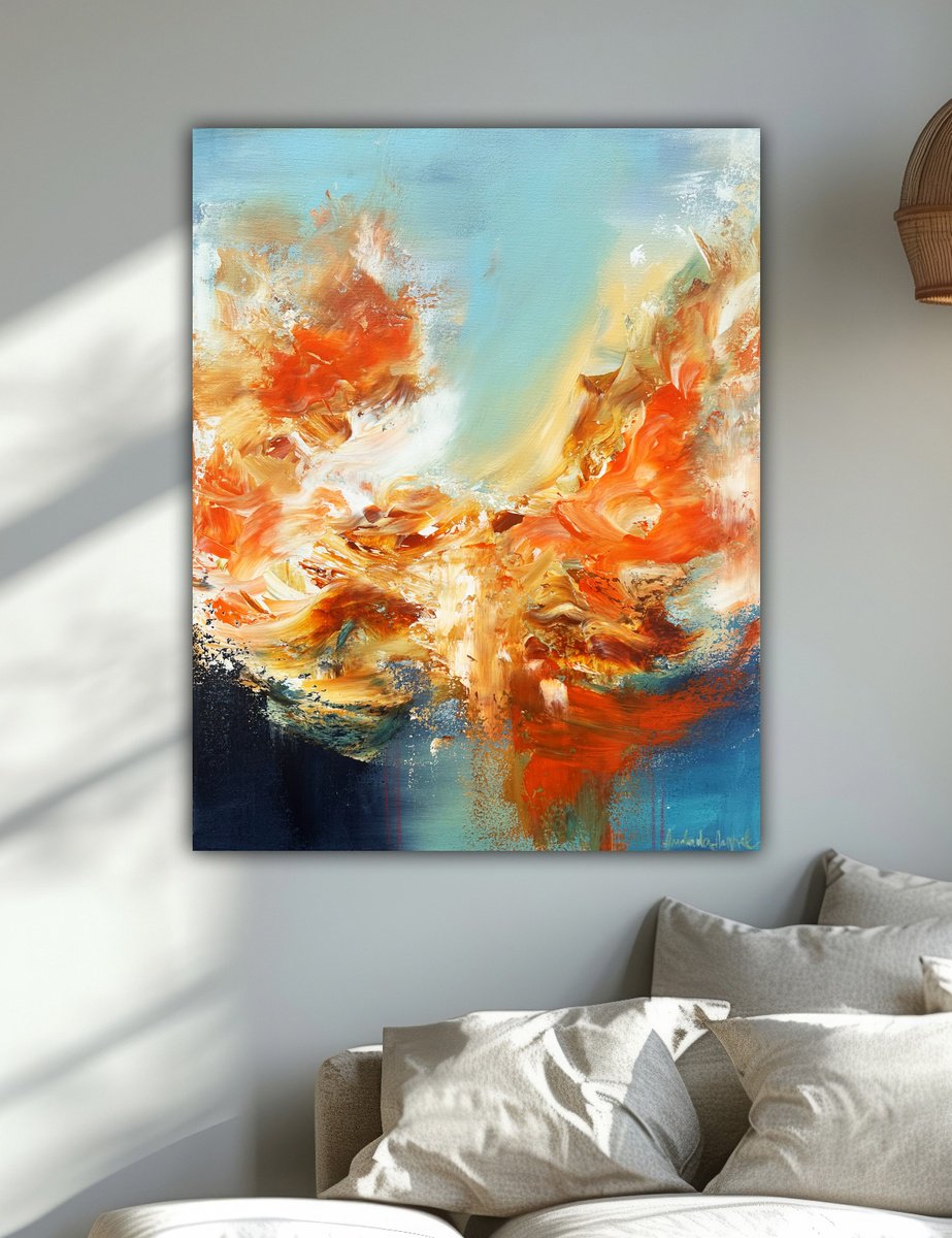 Abstract Acrylic Painting By Andrada Anghel, 22 X 28, Eruption Of Light, Original Artwork