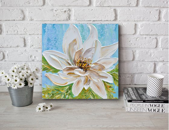 Magnolia III - Original Textured Floral Painting, Impressionist Art