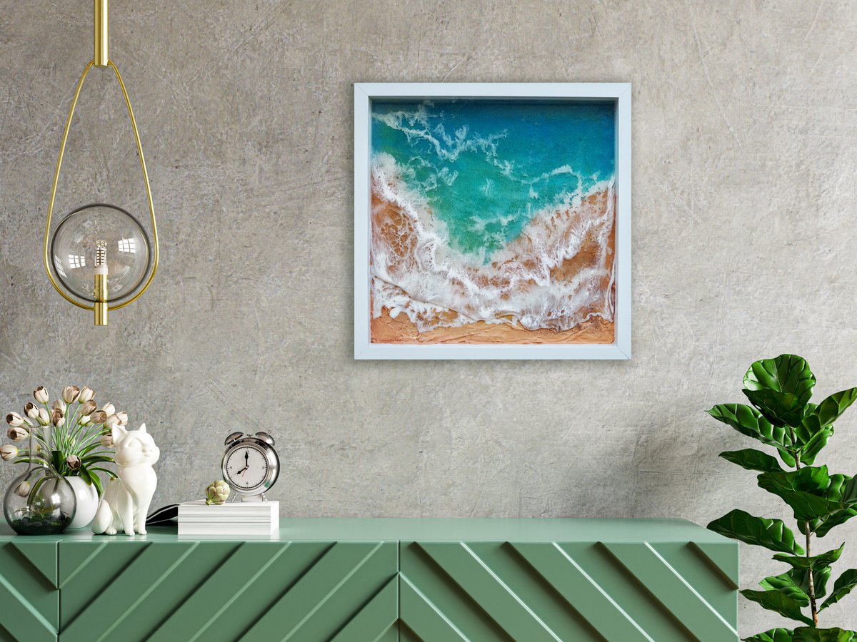 Meditation box with sea #1 - original seascape 3d artwork, framed, ready to hang by Delnara El