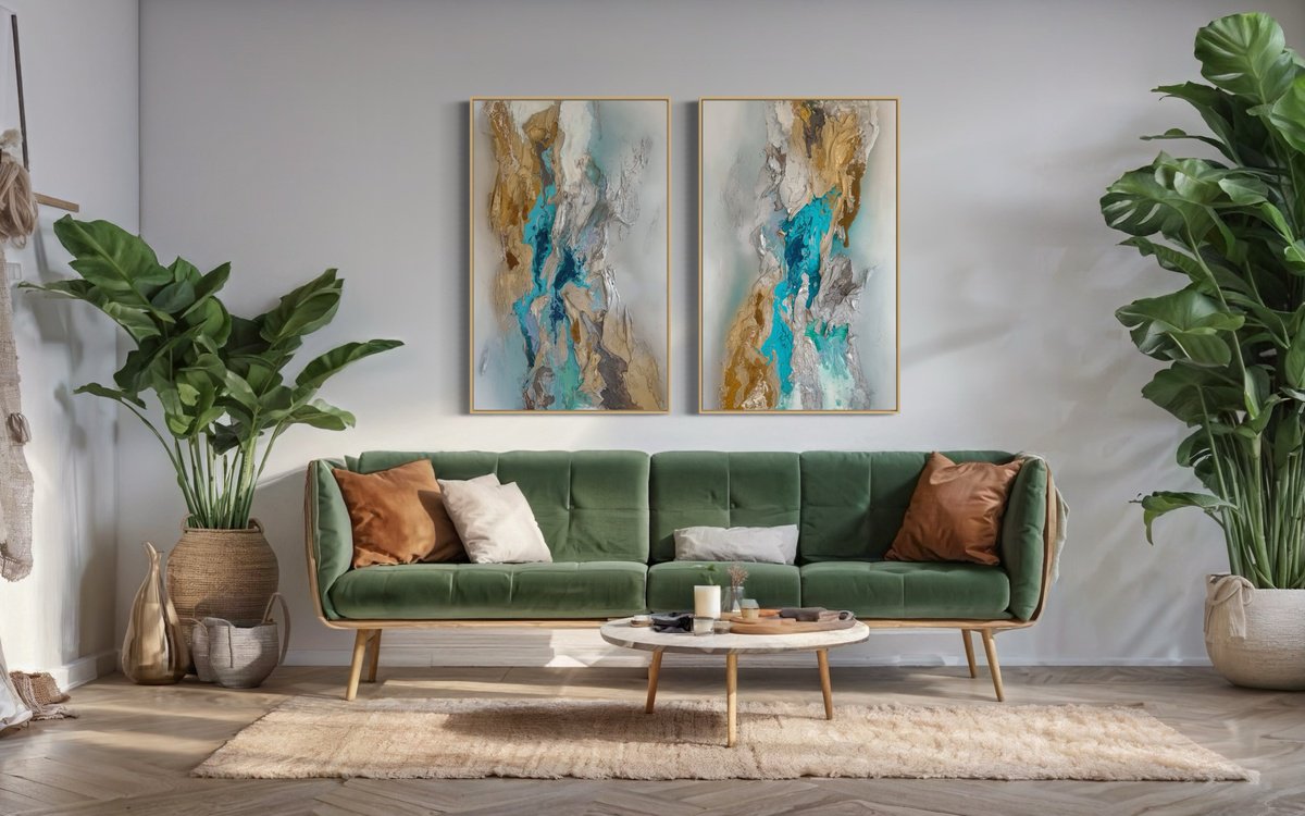 Abstract Acrylic Painting By Daniela Pasqualini, 50 X 50, Tidal Poetry Diptych, Original Artwork