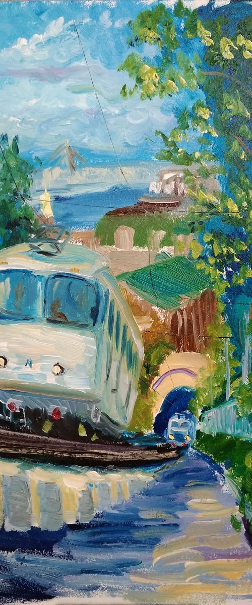 Funicular at the work. Pleinair painting by Dmitry Fedorov