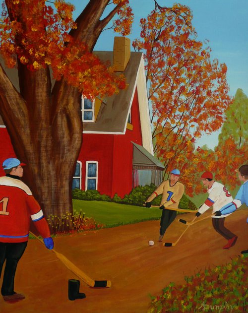 Autumn Street Hockey by Dunphy Fine Art