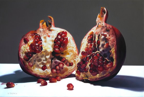 Still life with pomegranate , Original oil on canvas painting