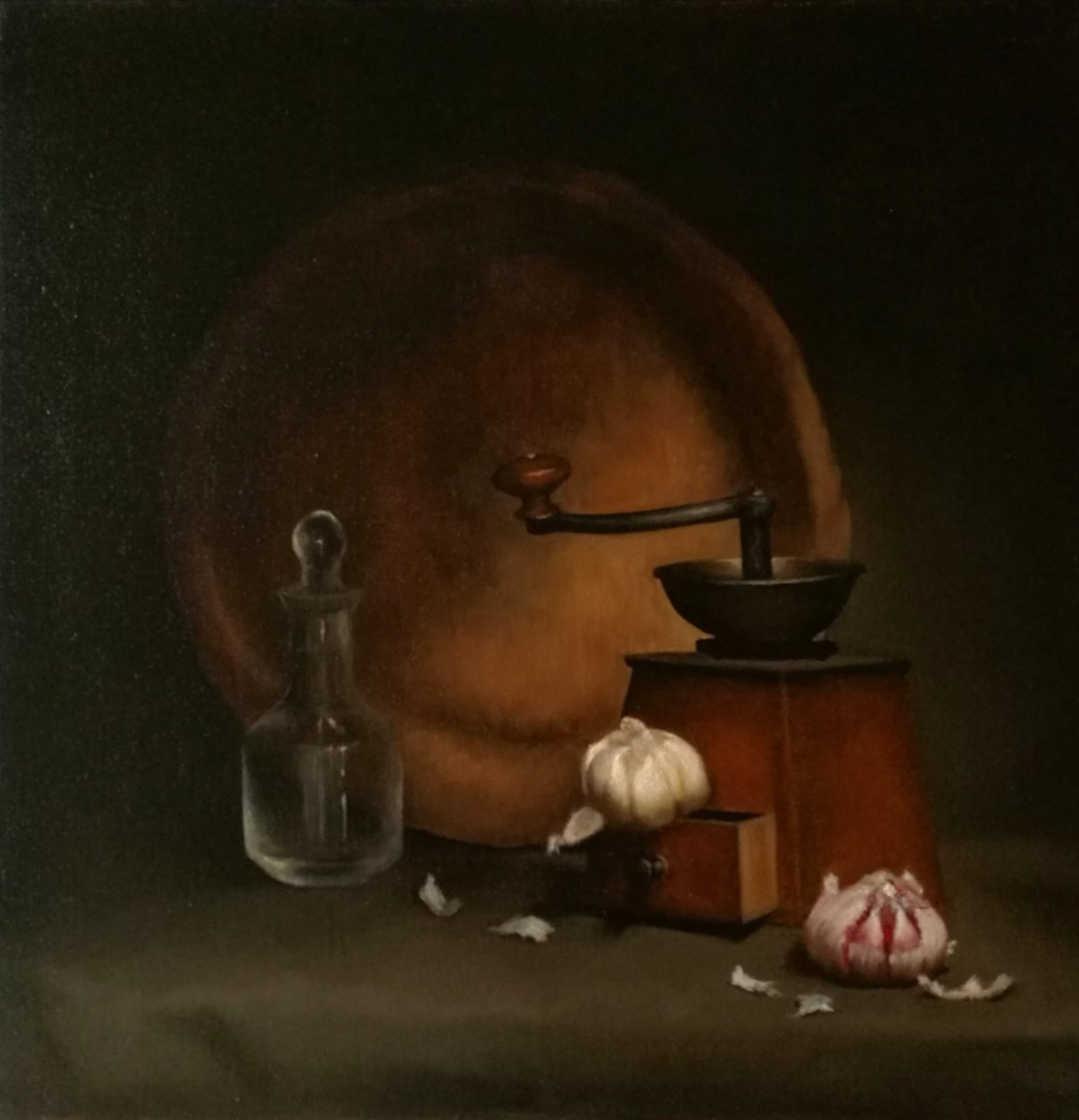 Impressionistic Still Life Oil Painting By Daniela Roughsedge, 20 X 20, Naughty Garlic, Original Artwork