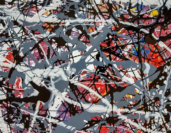 -Carving- Abstract Jackson Pollock style Painting on Unstretched Canvas.