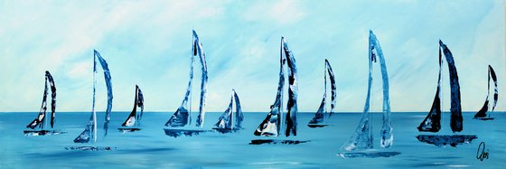 On Water - acrylic abstract painting sailboat painting framed canvas wall art