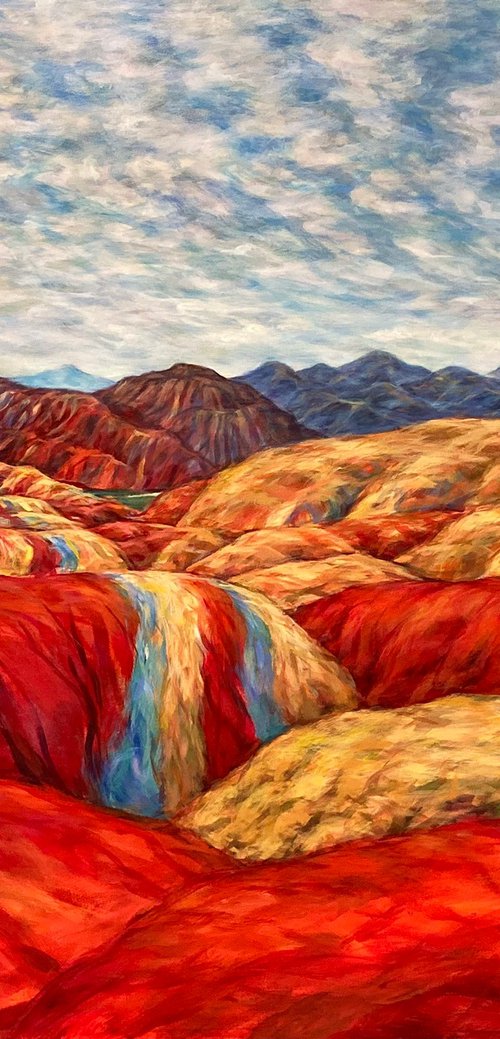 Rainbow Mountains, Zhangye National Park, China Rainbow Mountains, Red Mountains, Mountain Landscape, large painting by Surin Jung