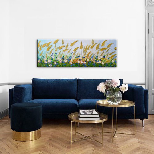 Gold Pampas - Large Original Painting 60" x 20" by Nataliya Stupak