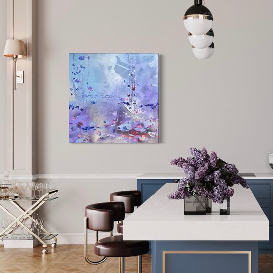 Blue violet square painting abstract acrylic art "Dimension"