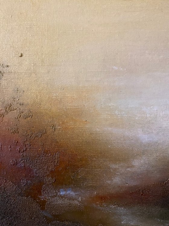 Estuary 25X25 cm - original oil painting gold particles landscape gift modern urban art office art decor home decor gift idea