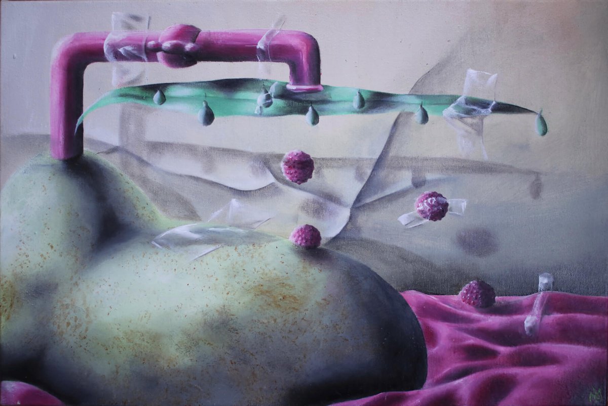 Surrealistic Still Life Oil Painting By Vanessa T Stefanova, 18 X 12", That Time I Ate French, Original Artwork