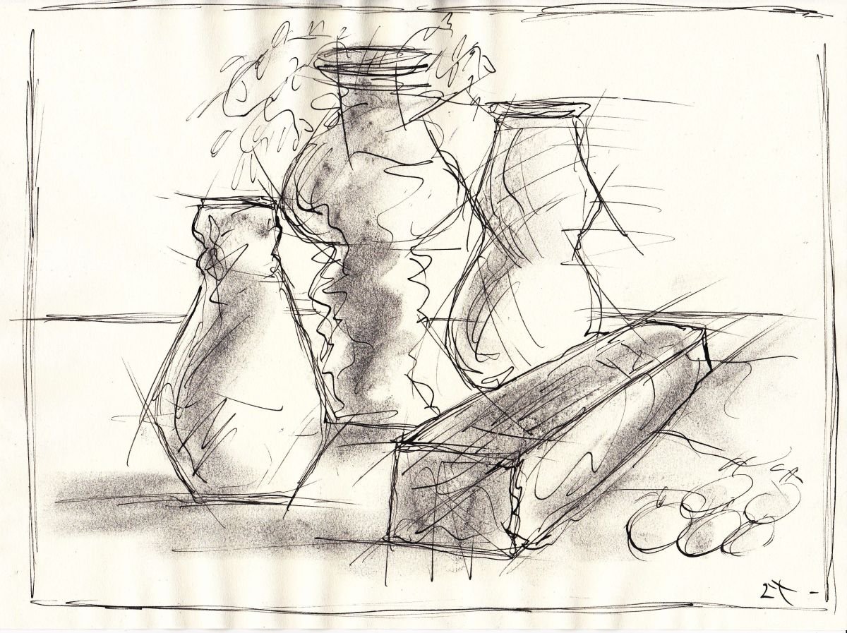 Expressive Still Life Charcoal Drawing By Lionel Le Jeune, 12 X 8", Still Life, Original Artwork