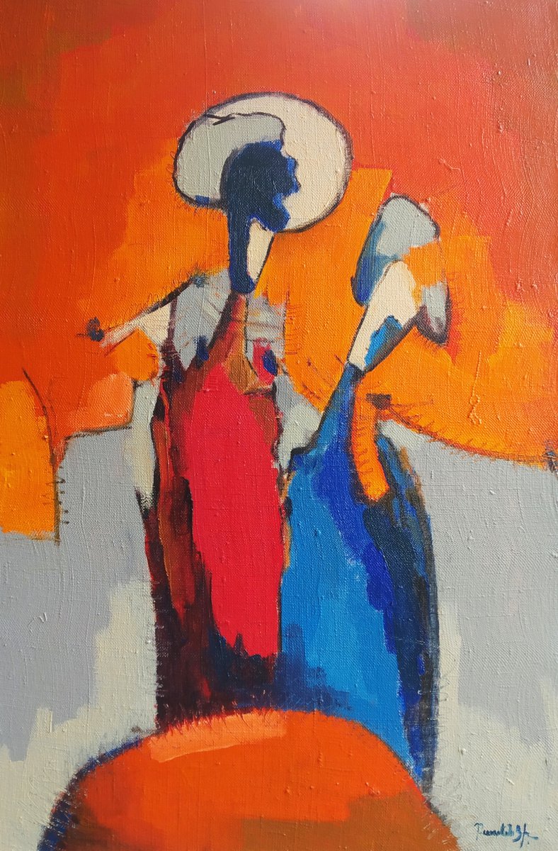 Abstract Oil Painting By Artyom Basenci, 16 X 24, Abstract - Together (60X40Cm, Oil Painting, Ready To Hang), Original Artwork