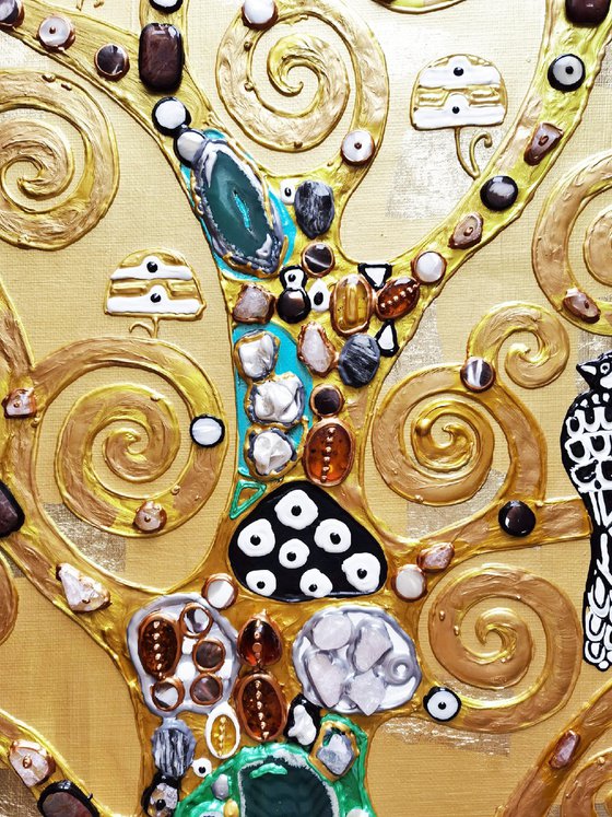 Tree of life Gustav Klimt. Large relief golden painting with precious stones