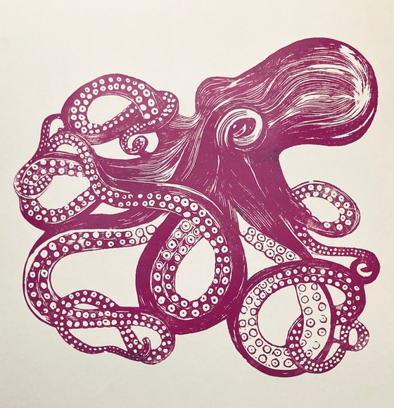 Octopus Linocut (Pink - Unframed)