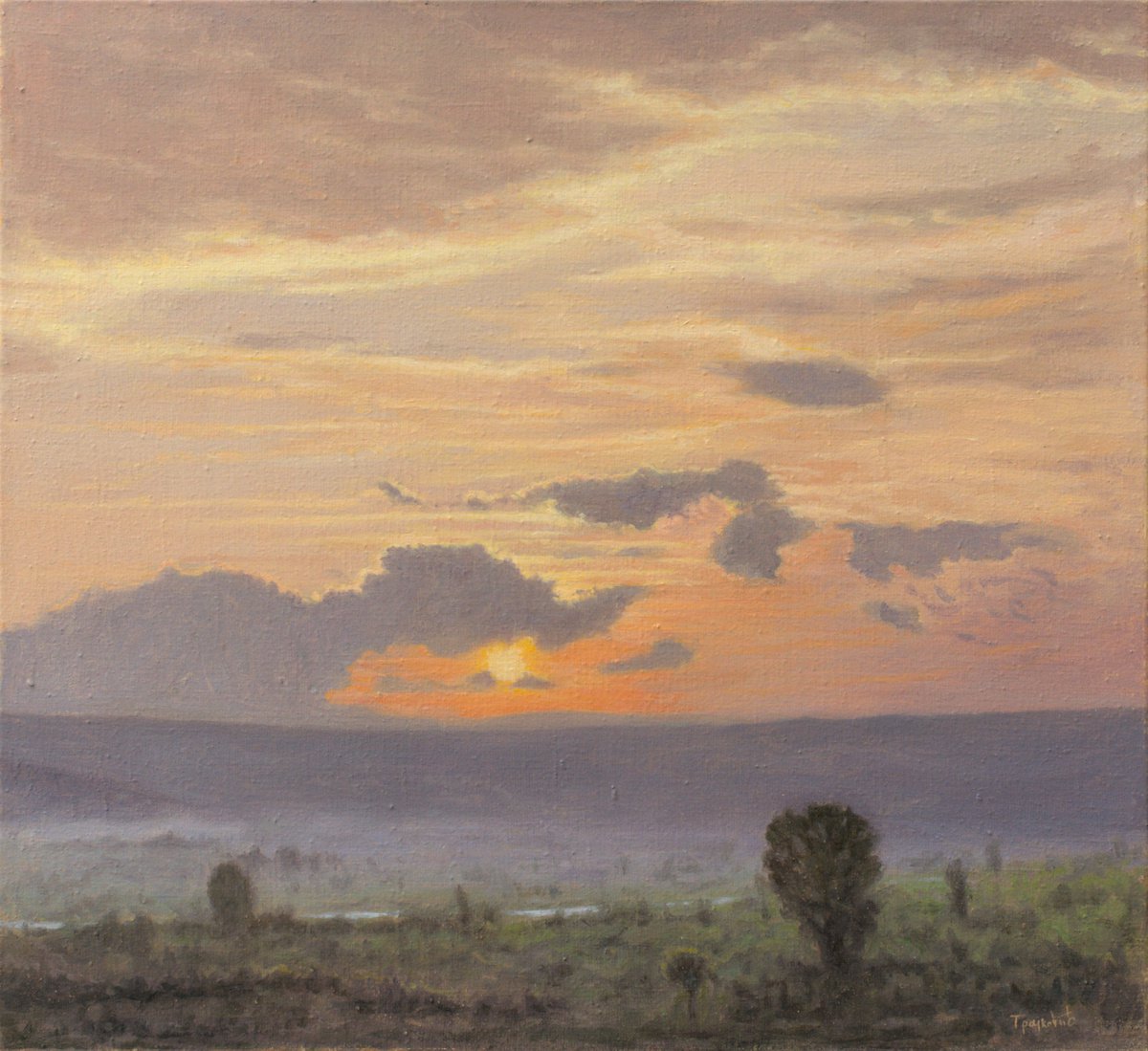 Impressionistic Landscape Oil Painting By Dejan Trajkovic, 31 X 29, As Time Goes By, Original Artwork