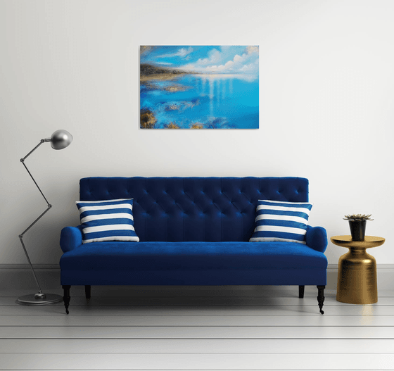 A XL large modern abstract figurative seascape painting "Blue emotion"