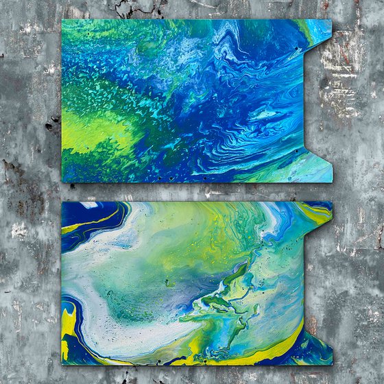 "Not Gonna Water It Down Anymore" - Original Diptych, Abstract PMS Acrylic Paintings Series on Irregularly Shaped Wooden Panels - 30" x 36"