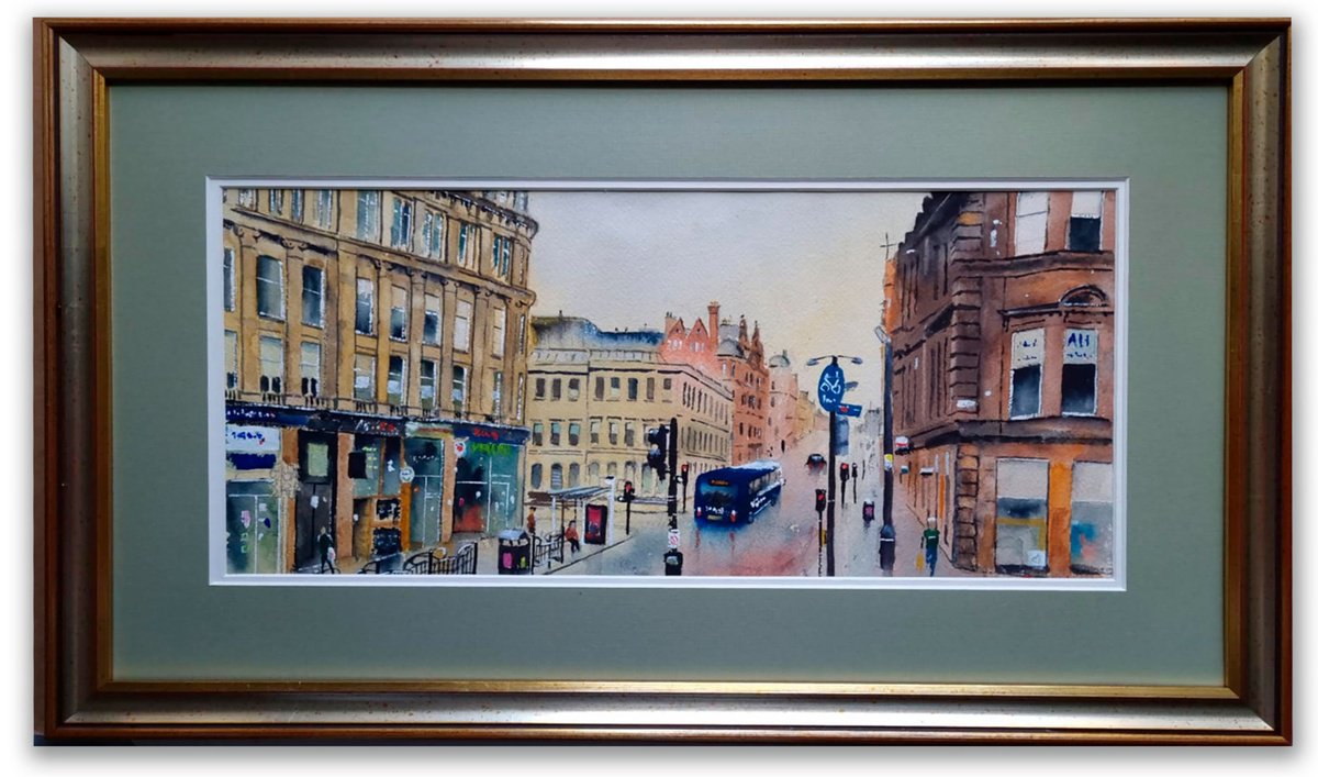 Cityscapes Watercolour By Stephen Murray, 22 X 13", Hope Street Glasgow, Original Artwork