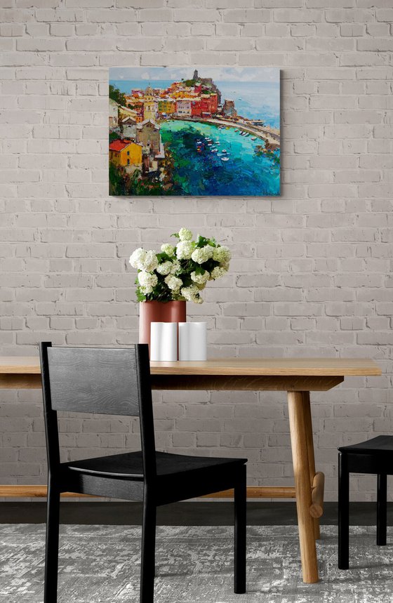 Vernazza Cinque Terre iItaly - Original impasto landscape painting textured Oil painting Italy wall art