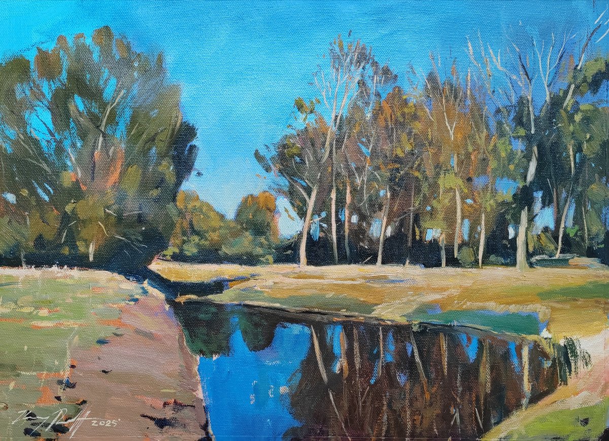 Impressionistic Landscape Oil Painting By Robert Kormos, 15 X 11", Autumnal Silence, Original Artwork