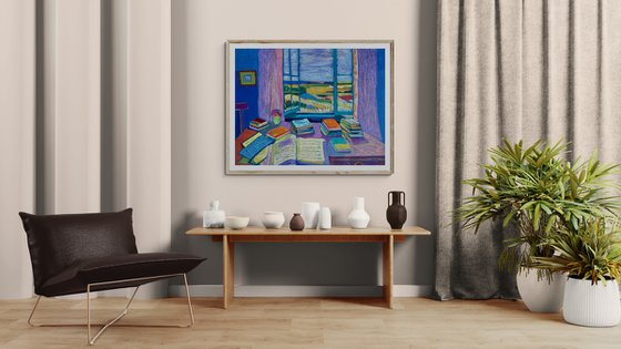 Interior with Books and an Open Window