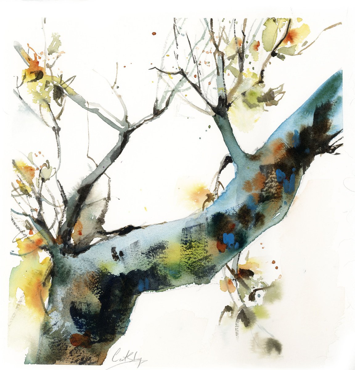 Impressionistic Landscape Watercolour By Sophie Rodionov, 11 X 11", Norwegian Woods N.3, Original Artwork