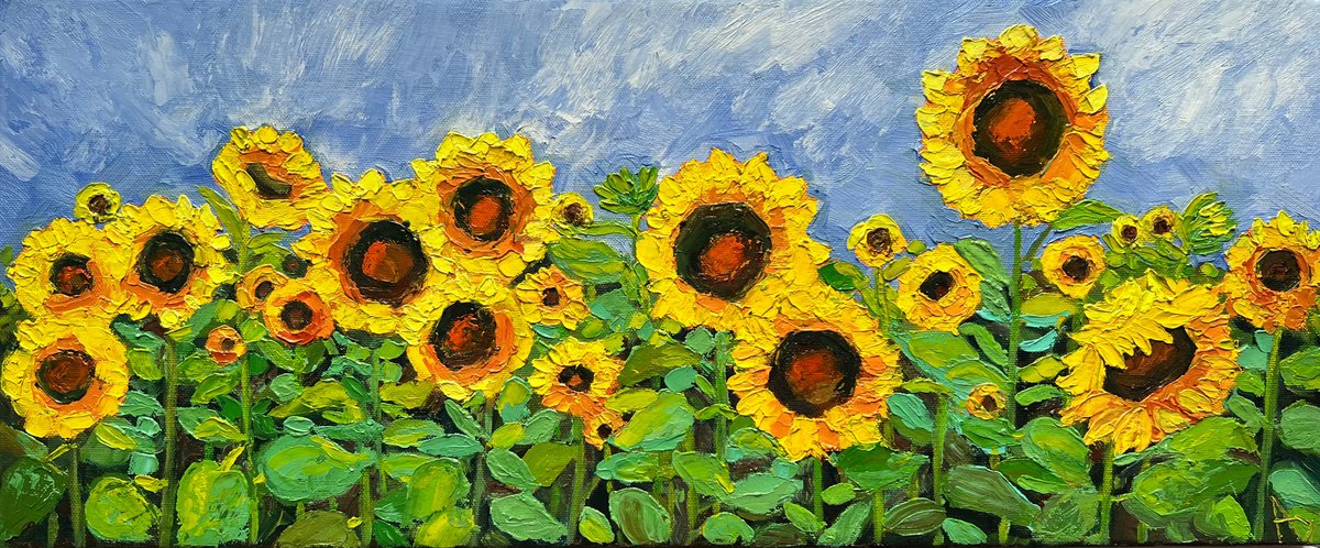 Sunshine Sunflowers By Amita Dand, 24 X 10, Artwork For Sale On Artfinder