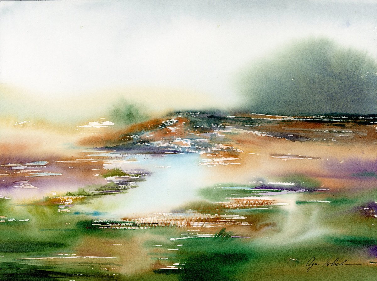 Impressionistic Watercolour , Mountain Lake By Olga Koelsch, 12 X 9, Artwork For Sale On Artfinder